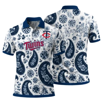 Minnesota Twins Polo Shirt Custom Paisley Florals Navy White Fashion Forward