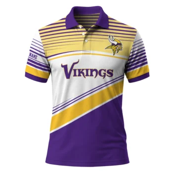 Minnesota Vikings Polo Shirt Customized Slanted Stripes Purple White Best Selling