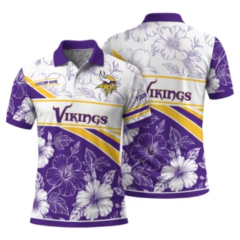 Minnesota Vikings Polo Shirt Personalized Floral Angles Purple White Fashion Forward