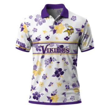 Minnesota Vikings Polo Shirt Personalized Floral Pinstripe Purple White Best Selling