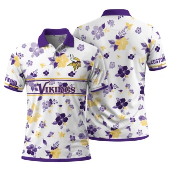 Minnesota Vikings Polo Shirt Personalized Floral Pinstripe Purple White Fashion Forward