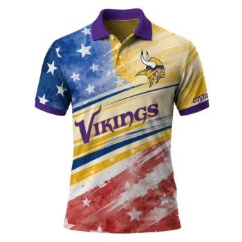 Minnesota Vikings Polo Shirt Personalized Star Stripes Red Blue Best Selling