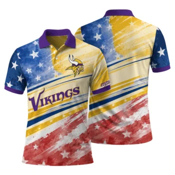 Minnesota Vikings Polo Shirt Personalized Star Stripes Red Blue Fashion Forward