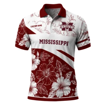 Mississippi State Bulldogs Polo Shirt Customized Floral Angles Maroon White Best Selling