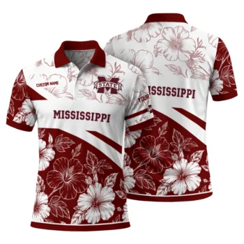 Mississippi State Bulldogs Polo Shirt Customized Floral Angles Maroon White Fashion Forward