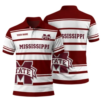 Mississippi State Bulldogs Polo Shirt Customized Horizontal Blocks Maroon Fashion Forward