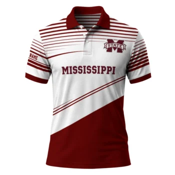 Mississippi State Bulldogs Polo Shirt Customized Slanted Stripes Maroon White Best Selling