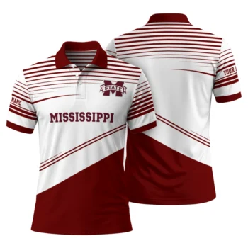 Mississippi State Bulldogs Polo Shirt Customized Slanted Stripes Maroon White Fashion Forward