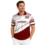 Mississippi State Bulldogs Polo Shirt Customized Slanted Stripes Maroon White Best Selling
