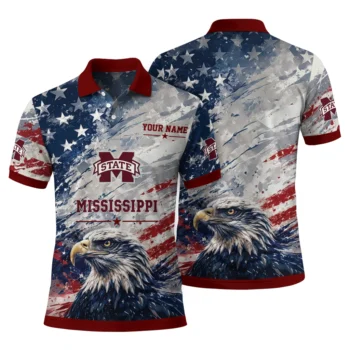 Mississippi State Bulldogs Polo Shirt Customized Star Brushstrokes Maroon Blue Fashion Forward
