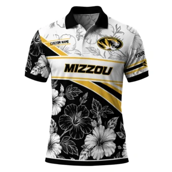 Missouri Tigers Polo Shirt Personalized Floral Angles Black White Best Selling