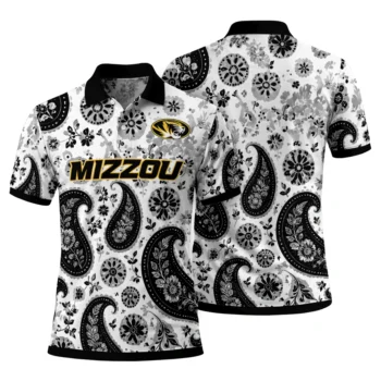 Missouri Tigers Polo Shirt Personalized Paisley Florals Black White Fashion Forward