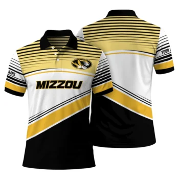 Missouri Tigers Polo Shirt Personalized Slanted Stripes Black White Fashion Forward