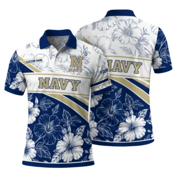 Navy Midshipmen Polo Shirt Customized Floral Angles Blue White Fashion Forward