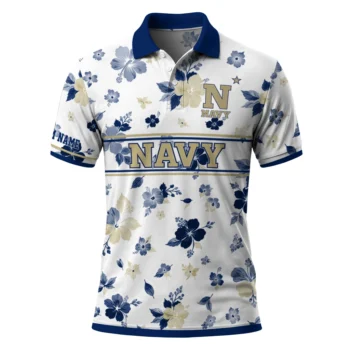 Navy Midshipmen Polo Shirt Customized Floral Pinstripe Blue White Best Selling