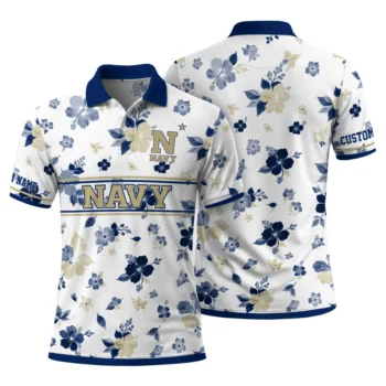 Navy Midshipmen Polo Shirt Customized Floral Pinstripe Blue White Fashion Forward