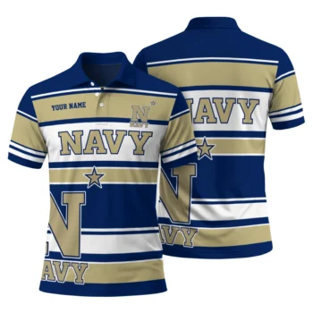 Navy Midshipmen Polo Shirt Customized Horizontal Blocks Blue Fashion Forward