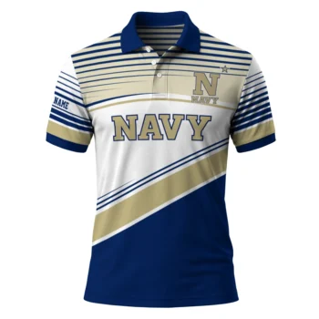 Navy Midshipmen Polo Shirt Customized Slanted Stripes Blue White Best Selling