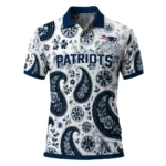 New England Patriots Polo Shirt Customized Paisley Florals Blue White Best Selling
