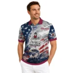 New Mexico State Aggies Polo Shirt Personalized Star Brushstrokes Crimson Blue Best Selling