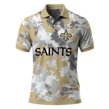 New Orleans Saints Polo Shirt Custom Pixel Camo Gold Best Selling