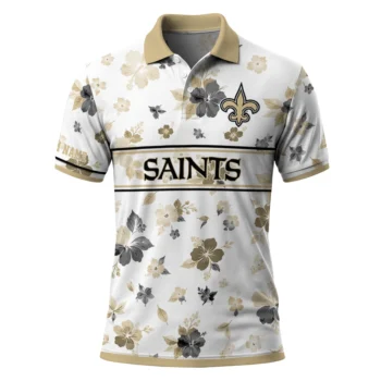 New Orleans Saints Polo Shirt Customized Floral Pinstripe Gold White Best Selling
