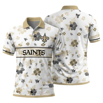New Orleans Saints Polo Shirt Customized Floral Pinstripe Gold White Fashion Forward
