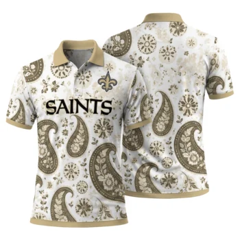 New Orleans Saints Polo Shirt Personalized Paisley Florals Gold White Fashion Forward