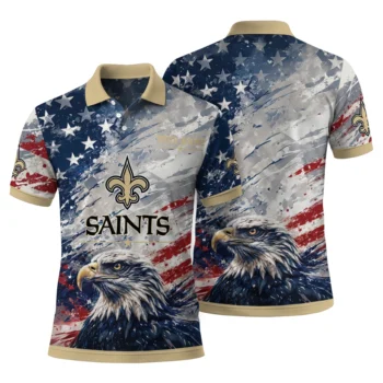 New Orleans Saints Polo Shirt Personalized Star Brushstrokes Gold Blue Fashion Forward