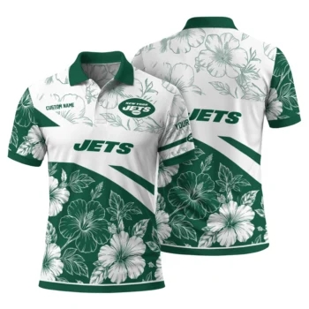New York Jets Polo Shirt Custom Floral Angles Green White Fashion Forward