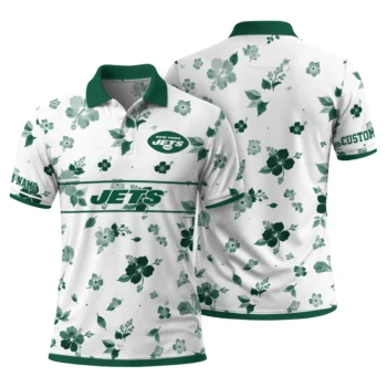 New York Jets Polo Shirt Custom Floral Pinstripe Green White Fashion Forward