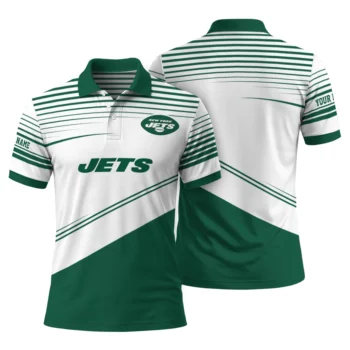 New York Jets Polo Shirt Personalized Slanted Stripes Green White Fashion Forward