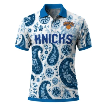 New York Knicks Polo Shirt - Custom Paisley Florals Blue White