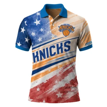 New York Knicks Polo Shirt - Custom Star Stripes Red Blue