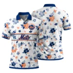 New York Mets Polo Shirt Customized Floral Pinstripe Blue White Best Selling