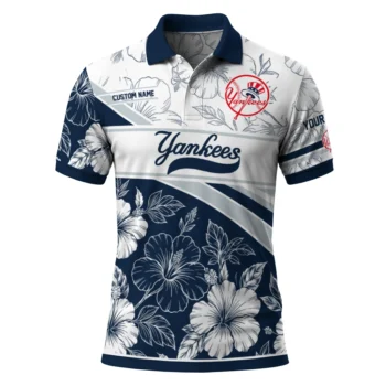 New York Yankees Polo Shirt Personalized Floral Angles Navy White Best Selling