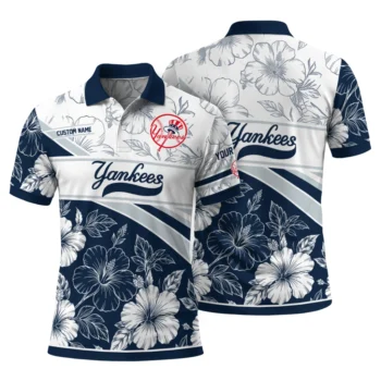 New York Yankees Polo Shirt Personalized Floral Angles Navy White Fashion Forward