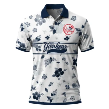 New York Yankees Polo Shirt Personalized Floral Pinstripe Navy White Best Selling