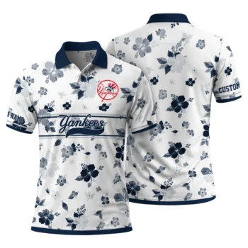 New York Yankees Polo Shirt Personalized Floral Pinstripe Navy White Fashion Forward