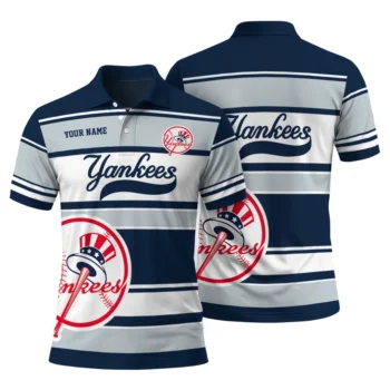 New York Yankees Polo Shirt Personalized Horizontal Blocks Navy Fashion Forward