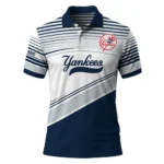 New York Yankees Polo Shirt Personalized Slanted Stripes Navy White Best Selling