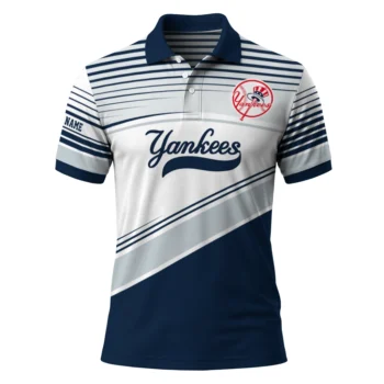 New York Yankees Polo Shirt Personalized Slanted Stripes Navy White Best Selling