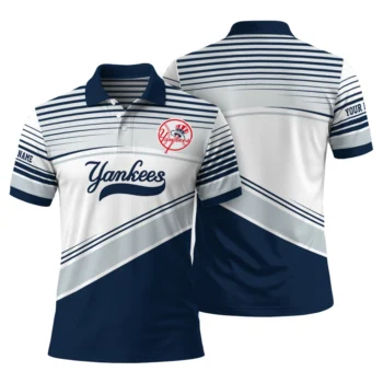 New York Yankees Polo Shirt Personalized Slanted Stripes Navy White Fashion Forward
