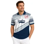 New York Yankees Polo Shirt Personalized Slanted Stripes Navy White Best Selling