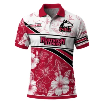 Northern Illinois Huskies Polo Shirt Custom Floral Angles Red White Best Selling