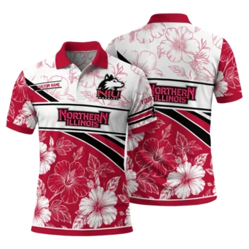 Northern Illinois Huskies Polo Shirt Custom Floral Angles Red White Fashion Forward
