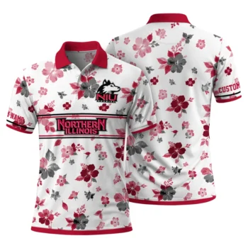 Northern Illinois Huskies Polo Shirt Custom Floral Pinstripe Red White Fashion Forward