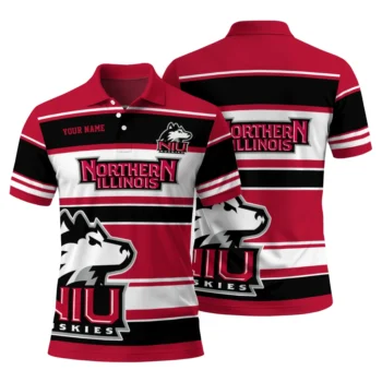 Northern Illinois Huskies Polo Shirt Custom Horizontal Blocks Red Fashion Forward