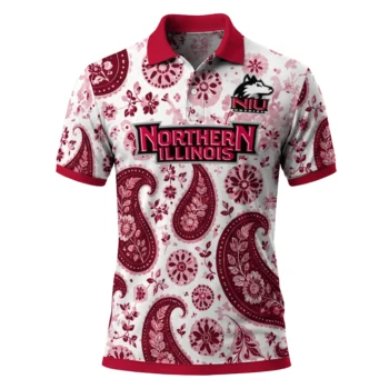 Northern Illinois Huskies Polo Shirt Custom Paisley Florals Red White Best Selling