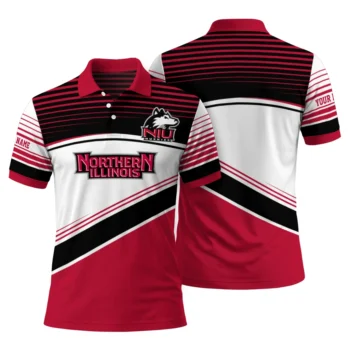 Northern Illinois Huskies Polo Shirt Custom Slanted Stripes Red White Fashion Forward